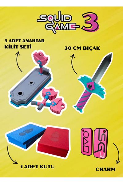 You Toys Squid Game 3 Special Set - 30cm Knife Figure + 3 Key Lock Set + Box + Charm
