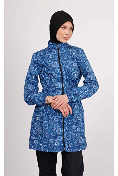 GAVLİA Σετ μαγιό με μπλε σπιράλ σχέδιο Nuu – Σετ 4 τεμαχίων με παντελόνι αλεξίπτωτο (ΜΕ ΜΠΟΝΕΛ)