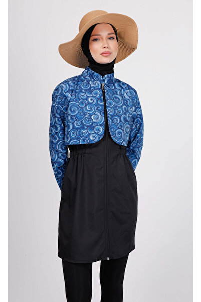 GAVLİA Σετ μαγιό Vera Blue Spiral Hijab (Τοπ + Κολάν + Τσάντα) – Σετ 3 τεμαχίων με κολάν