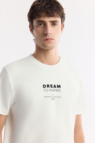 Avva Ανδρικό μπλουζάκι Ecru Regular Fit Crew Neck Slogan με στάμπα Interlock A51y1140