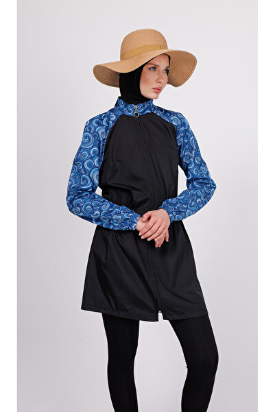 GAVLİA Σετ μαγιό Mira Mavi Spiral Hijab (Τοπ + Κολάν + Τσάντα) – Σετ 3 τεμαχίων με κολάν