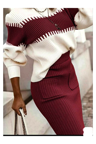 Esinty Trend Esinty Fusta cu buzunar Pulover Tricotaj Set din două piese (culoare)