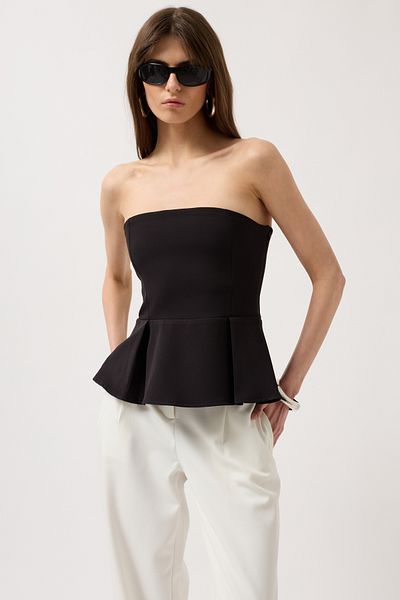 Black Fashion Πλισέ Στράπλες Μαύρη Μπλούζα