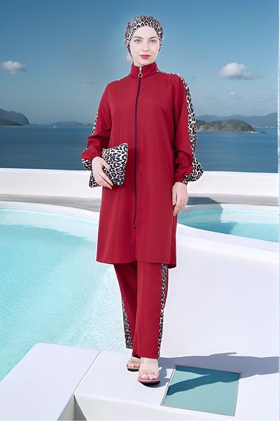 dilber fashion Bone and Bag Gift Gathered Waist Hijab Swimsuit Set