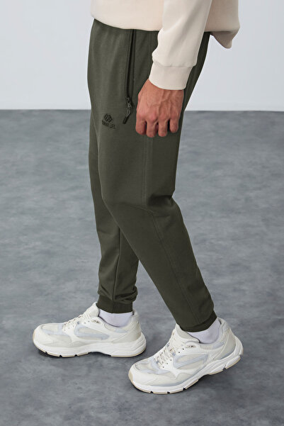 TOMMY LIFE Haki Fermuar Cepli Standart Kalıp Jogger Erkek Eşofman Alt - 84651