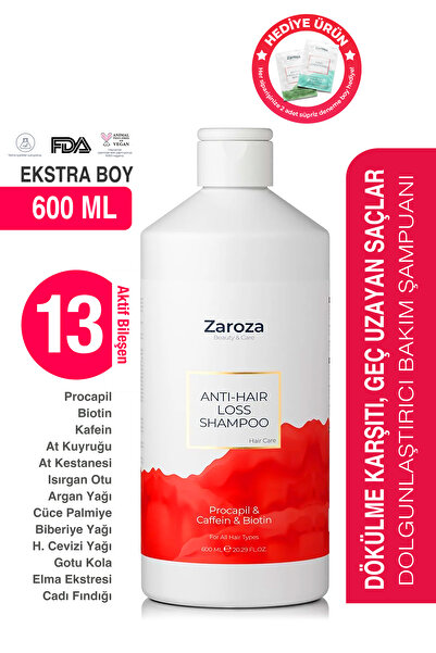 ZAROZA Saç Dökülme Karşıtı Hızlı Uzamaya Yardımcı Güçlendirici Procapil Biotin Şampuan 600ml Erkek Kadın