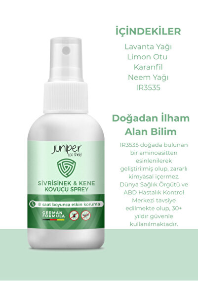 Juniper Eco Shield Sivrisinek, Kene Ve Yakarca Kovucu Sprey - Doğal Içerikli - 8 Saat Etkili - 100 ml