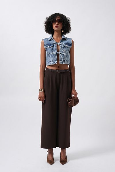 Black Fashion Lacing Detail Denim Blue Vest