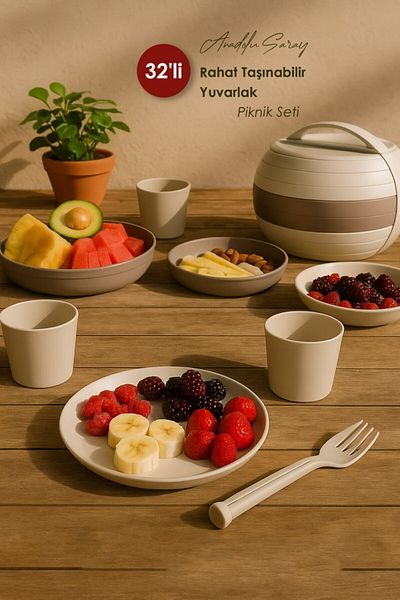 Anadolu Saray 32 Piece Multi-Purpose Portable Comfortable Portable Round Picnic Set