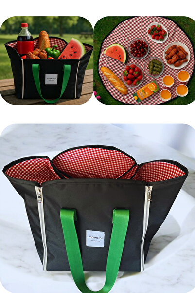 Moserini 2'si 1 Arada Büyük Boy Fermuarlı Piknik, Plaj Ve Kamp Çantası / Örtüsü - Katlanabilir, Çok Amaçlı