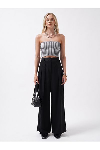 Black Fashion Στράπλες γκρι ριμπ Crop Top