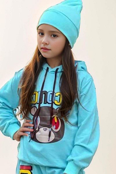 Riccotarz TEddy BEar PrintEd HoodEd SwEatshirt and Aqua Tracksuit SEt for Girls