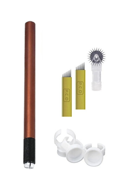 Ahel Microblading Kalemi Manuel Kalıcı Kaş Kalemi + 2 Adet 14 Pin Iğne 1 Adet Roller Iğne 3 Adet Yüzük