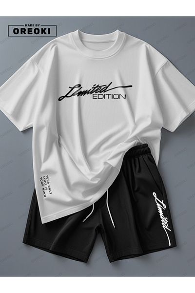 EFFRENATU Limited Edition Printed Cotton Fabric Men's White T-Shirt-Black Shorts Set