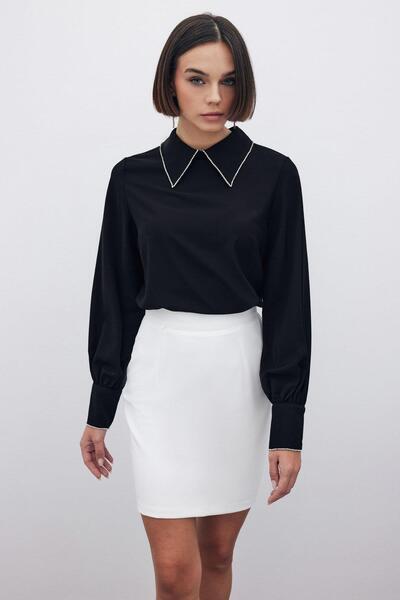 Sateen 1552-1518 Yakası Kolları Taş İşleme Bebe Yaka Bluz