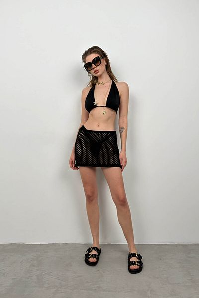 Black Fashion Μαύρη πλεκτή μίνι φούστα