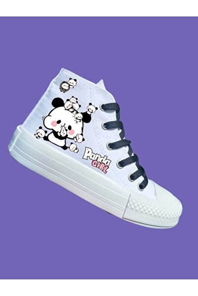 bhk desing Sevimli panda baskılı keten kız çocuk kanvas spor ayakkabı sneaker