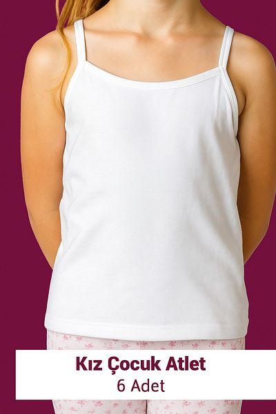 BELİNOPLUS Girl's Plain White Color Combed Cotton Lycra 6 Pack Rope Strap Undershirt