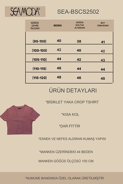Seamoda Crew Neck Short Sleeve Crop Rib Tshirt Tile