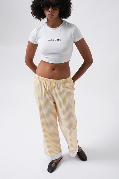 Black Fashion Striped Yellow Trousers with Stripe Detail