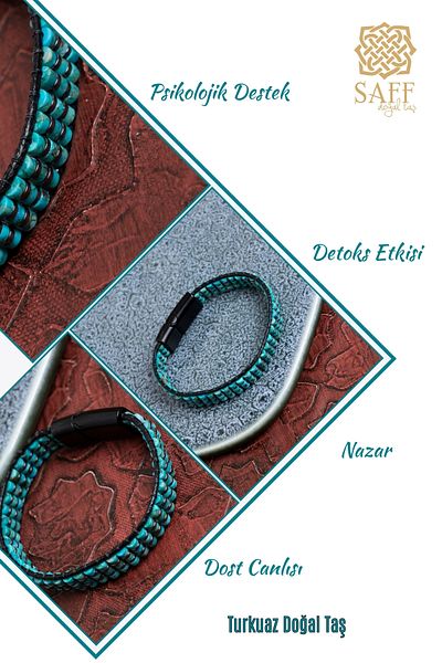 Saff Doğal Taş Certified Turquoise Natural Stone Interlocking Bracelet
