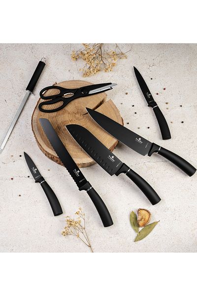Berlinger Haus Knife Set In A Rotating Holder 8 Pcs. Nonstick Stainless Steel Matte Black Collection