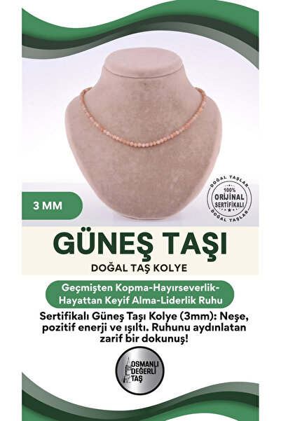 OSMANLI DEĞERLİ TAŞ قلادة من حجر الشمس الطبيعي 3 مم - معتمدة - M403