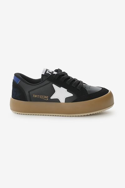 Tonny Black Pantofi sport pentru copii, unisex, negru, alb, cu talpă termică, cu șireturi și velcro