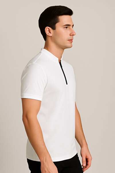 UOMOPARK 2653 Преміум чоловіча футболка - з напівзастібкою, коротким рукавом, прямий крій