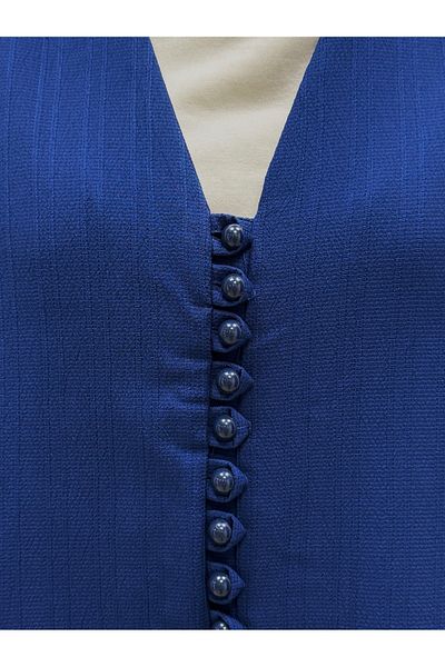 MİHRA STORE Ascona Sleeve Lace-Up Buttoned Skirt Ruffled Dubai Suit-Ek459 Navy Blue