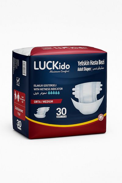 Luckido Medium Size 30-Piece Adult Diapers - Leak-Proof Advantage Pack