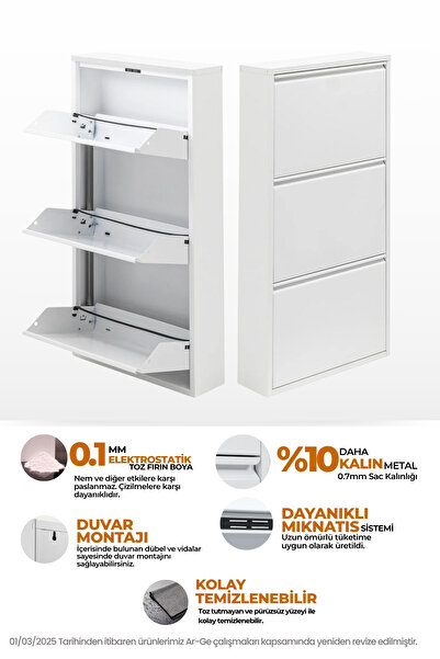 mobilyapratik 3 'lü Metal Ayakkabılık - Beyaz