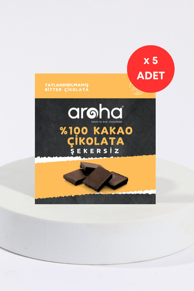 AROHA %100 Kakao Şekersiz Bitter Çikolata 5'li Paket (40 G X 5 Adet)