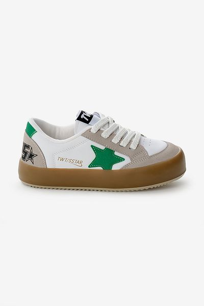 Tonny Black Pantofi sport pentru copii, unisex, alb, verde, cu talpă termică, cu șireturi și velcro