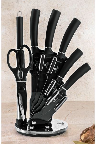 Berlinger Haus Knife Set In A Rotating Holder 8 Pcs. Nonstick Stainless Steel Matte Black Collection