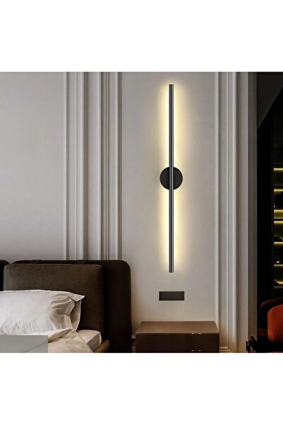 Betül Home Design Modern Dekoratif Pilli Led Duvar Aplik Aç-kapa Düğmeli Siyah 70 Cm ( 1 Adet )