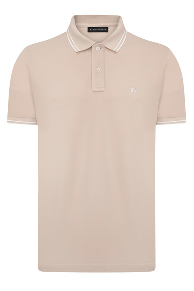 Basics&More Ανδρικό μπλουζάκι με λαιμόκοψη πόλο σε μπεζ χρώμα, δροσερό, γρήγο...