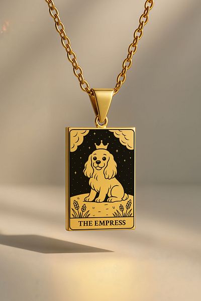 ArtinArt The Empress - Imparatoriçe Dog Tarot Card |   316L Gold Color Steel Necklace