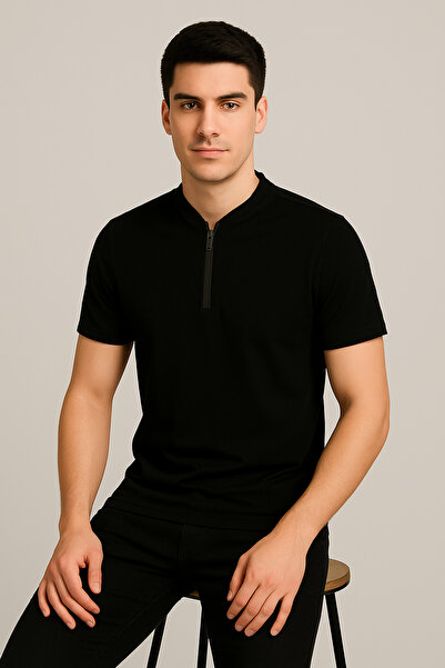 Genel Markalar 2653 YARIM FERMUARLI PREMİUM KISA KOLLU REGULAR FİT ERKEK T-SHIRT