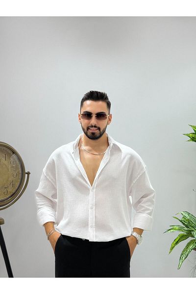 JACK CAPRİO Men's Seasonal Non-Sweating Thin Iron-Free Crinkle Fabric Shirt