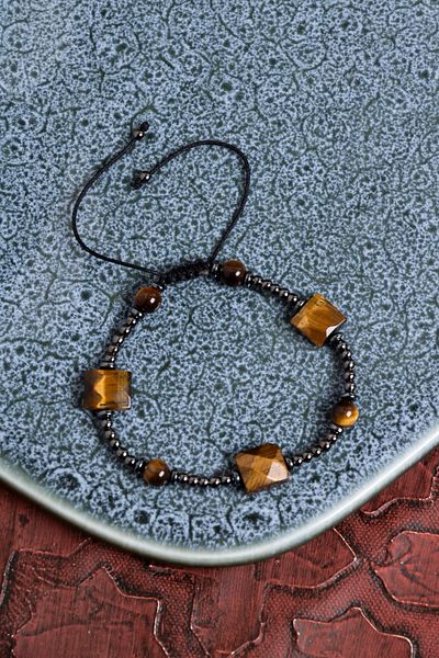Saff Doğal Taş Certified Tiger Eye & Hematite Natural Stone Macrame Bracelet