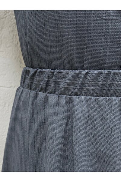 MİHRA STORE Ascona Sleeve Lace-Up Buttoned Skirt Ruffled Dubai Suit-Ek459 Anthracite