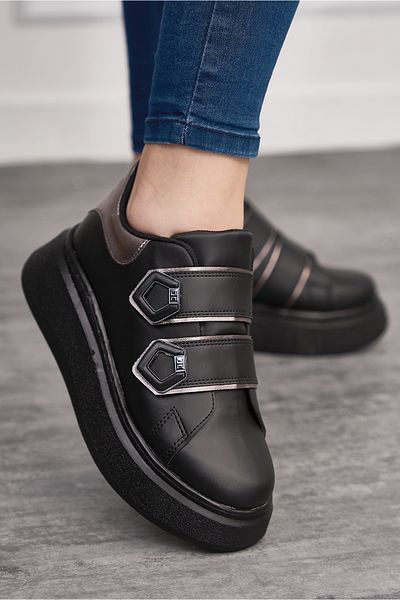 Nstil Casual μαύρο αθλητικό παπούτσια - Velcro ψηλοτάκουνα αθλητικά παπούτσια με αντιολισθητική σόλα