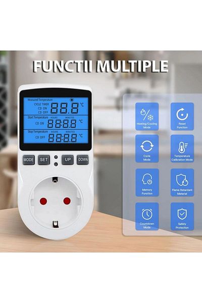 miraza Thermostat Socket, Illuminated Display, Programmable, Air Conditioning Automation, Temperature Probe 1.7M