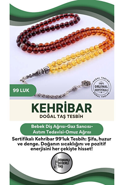 OSMANLI DEĞERLİ TAŞ Sertifikalı Kehribar 99'luk Tesbih - T165