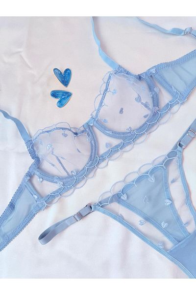 İNKO İÇ GİYİM Σετ σουτιέν με μπλε καρδιά Underwire Capless Tulle (ΣΥΣΤΗΜΑ ΣΟΥΤΙΕΝ)