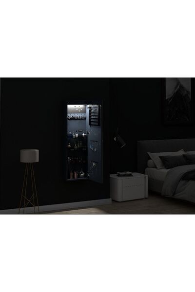 DECOBOX Paris Led Aydınlatmalı Boy Aynalı Takı Dolabı Kilitli