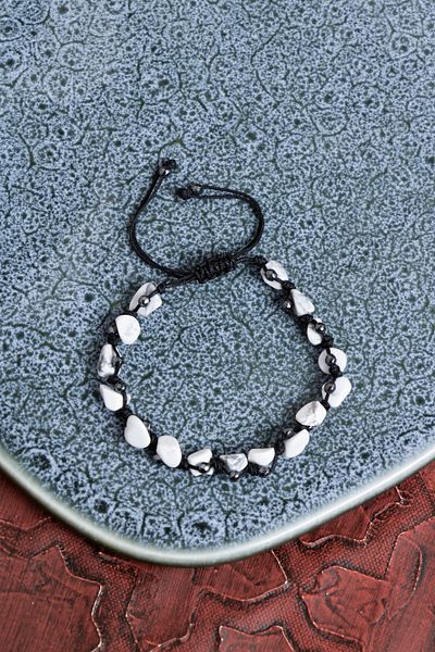 Saff Doğal Taş Certified Howlite & Hematite Natural Stone Macrame Bracelet