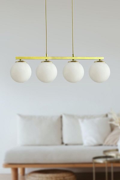 Modavize Caesar White Glass Living Room - Kitchen - Bedroom Antique Color Modern Design 4-Piece Chandelier