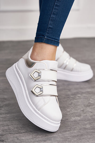 Nstil Günlük Kadın Beyaz Sneaker Cırt Cırtlı Yüksek Topuk Tırtıklı Kaymaz Taban Yürüyüş Spor Ayakkabı 251